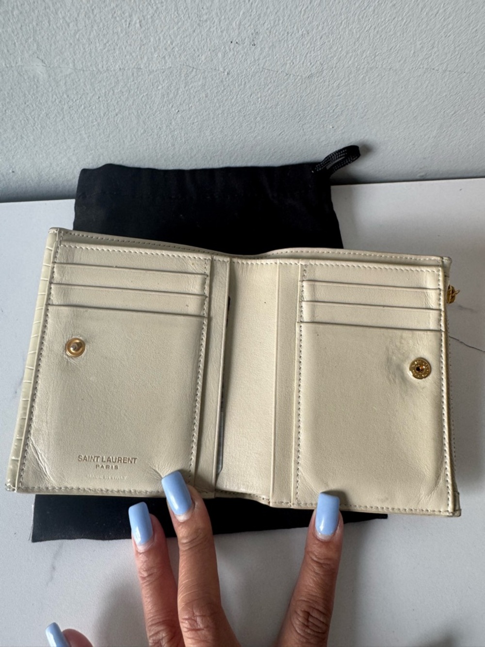 Saint Laurent Cream Croc-Embossed Leather Small Wallet - Picture 13 of 16